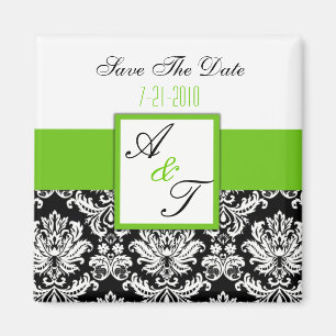 Grönt Monogram Damask Wedding Magnet