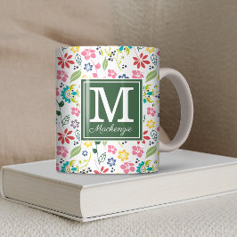 Grönt Monogram för färglös Vår blommor Kaffemugg