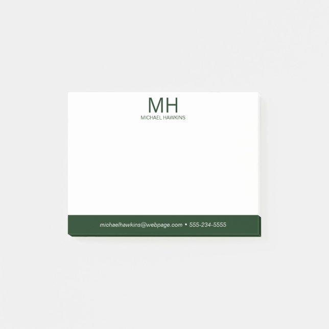 Grönt monogram mans post-it block (Framsida)