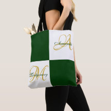 Grönt Monogram Modern Snyggt Elegant Initial Tote