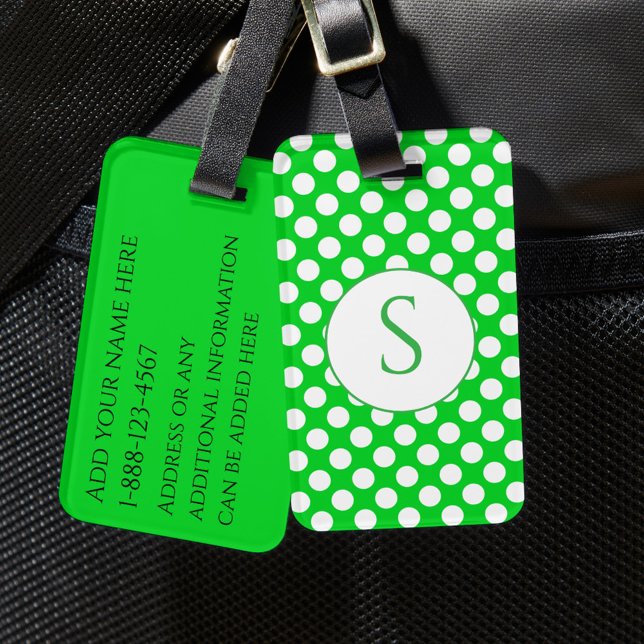 Grönt monogram och prickar i klara färger bagagebricka (Skapare uppladdad)