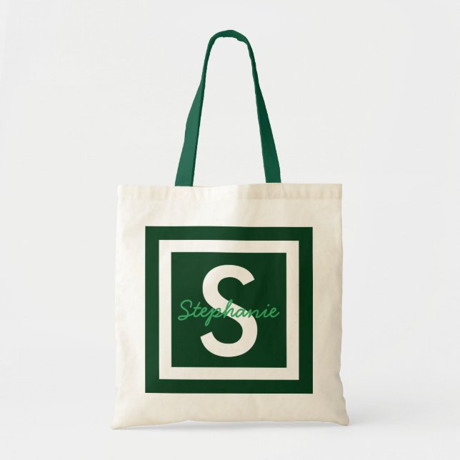 Grönt Monogram Personlig Tote Bag Tygkasse (Framsidan)