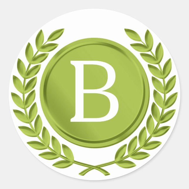 Grönt Monogram Stickers Runt Klistermärke (Framsida)