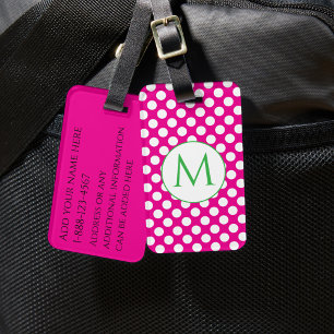 Grönt monogram varma rosa prickar Ljus färg Bagagebricka