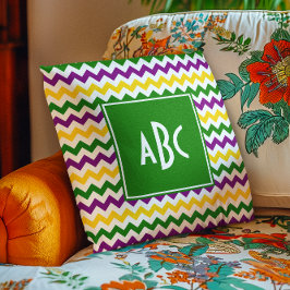 Grönt Monogrammed Mardi Gras Zigzag Kudde