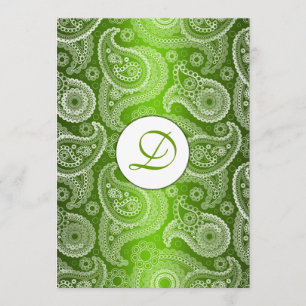 Grönt Monogrammed Paisley bröllopsinbjudan Inbjudningar