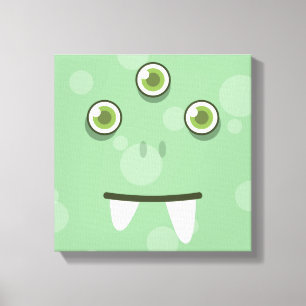 Grönt Monster Ansikte Wrapped Canvas