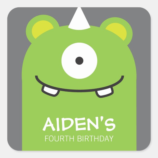 Grönt Monster Birthday Sticker Fyrkantigt Klistermärke (Framsida)