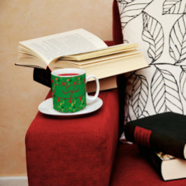 Grönt mönster-buskblommor, rödvallmokaffe mugg