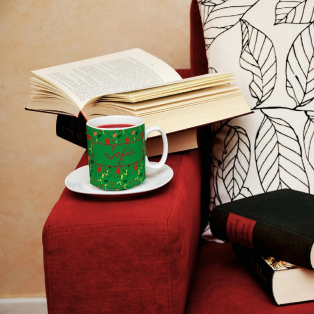 Grönt mönster-buskblommor, rödvallmokaffe mugg (Skapare uppladdad)