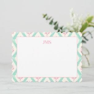 Grönt mönster chic monogram papper anteckningskort