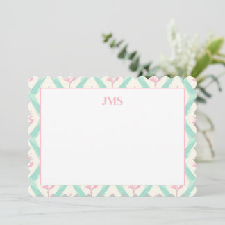 Grönt mönster chic monogram papper anteckningskort