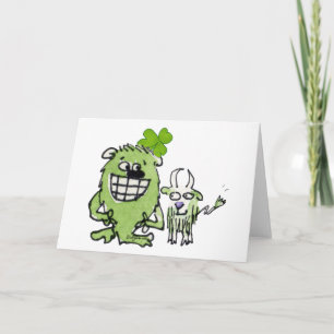 Grönt Monster Goat Shamrock Tecknad Greeting Card Kort