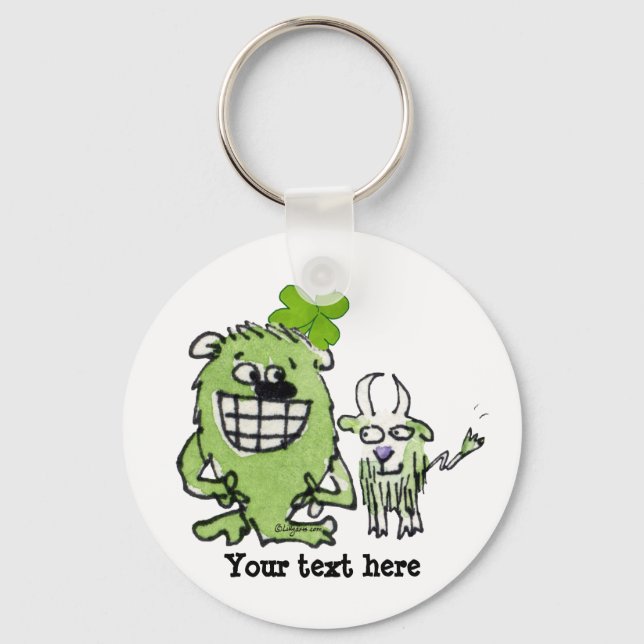 Grönt Monster Goat Shamrock Tecknad Keychains Nyckelring (Framsida)