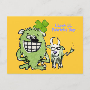Grönt Monster Goat Shamrock Tecknad Postcards Vykort