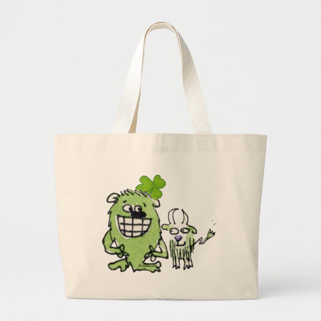 Grönt Monster Goat Shamrock Tecknad Tote bags Jumbo Tygkasse (Framsidan)