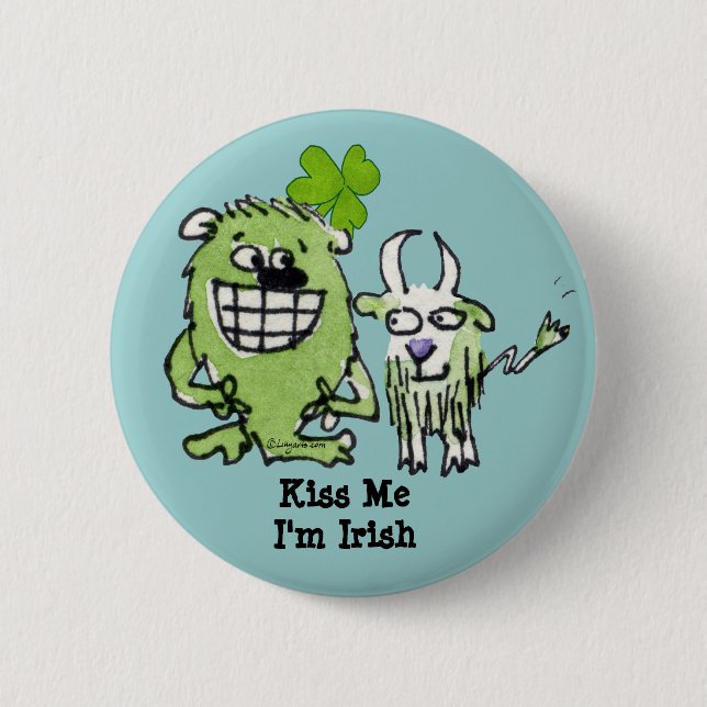 Grönt Monster Goat Shamrock Tecknads Button Knapp (Framsida)