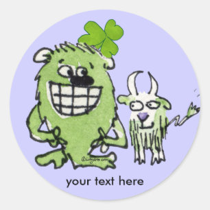 Grönt Monster Goat Shamrock Tecknads Stickers Runt Klistermärke