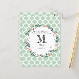 Grönt Mönster God jul, utandningsmonogram Baby Vykort