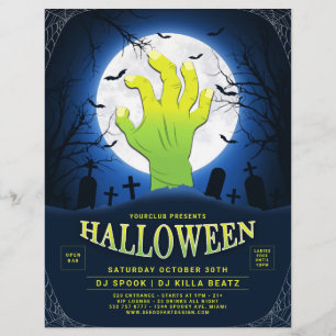 Grönt Monster Hand Halloween Klubb Party, händelse Reklamblad