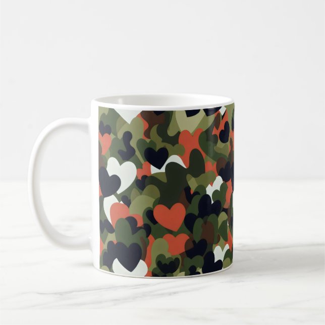 Grönt Mönster Heart Camouflage Kaffemugg (Vänster)