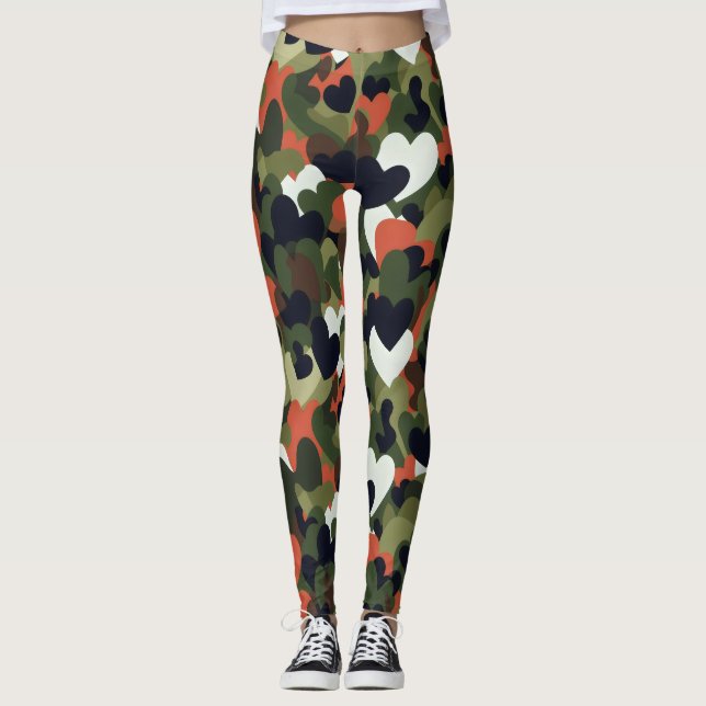 Grönt Mönster Heart Camouflage Leggings (Framsida)