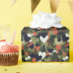 Grönt Mönster Heart Camouflage Presentpapper