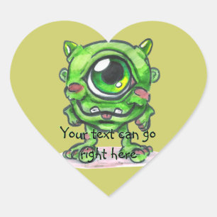 Grönt Monster Heart Stickers Hjärtformat Klistermärke