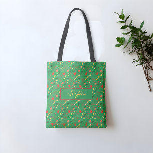 Grönt mönster-jokerblommor, rödvallmo Tote Tygkasse