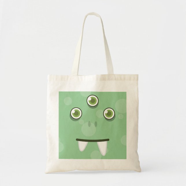 Grönt Monster Kawaii Ansikte Tote Bag Tygkasse (Framsidan)