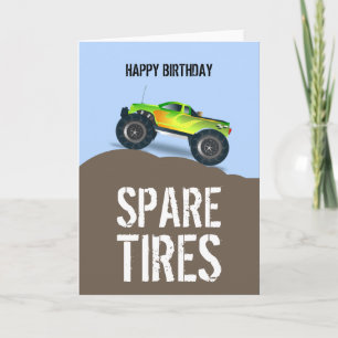 Grönt Monster Lastbil Birthday Spare Däck Birthday Kort
