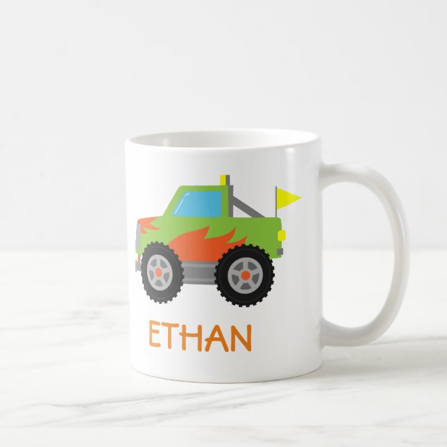 Grönt Monster Lastbil Boys Personlig Kaffemugg (Höger)