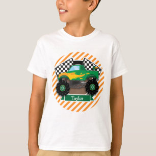 Grönt Monster Lastbil, Checkered Flagga; Orange Ra Tee