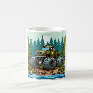 Grönt Monster Lastbil i skogen Kaffemugg