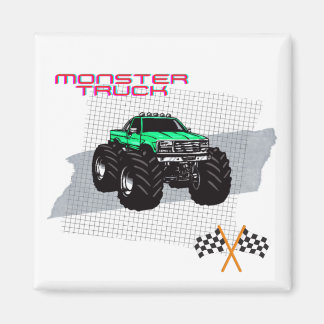 Grönt Monster Lastbil Square Magnet