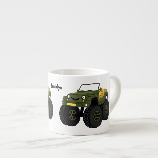 Grönt monster lastbil tecknad illustration espressomugg (Framsida höger)
