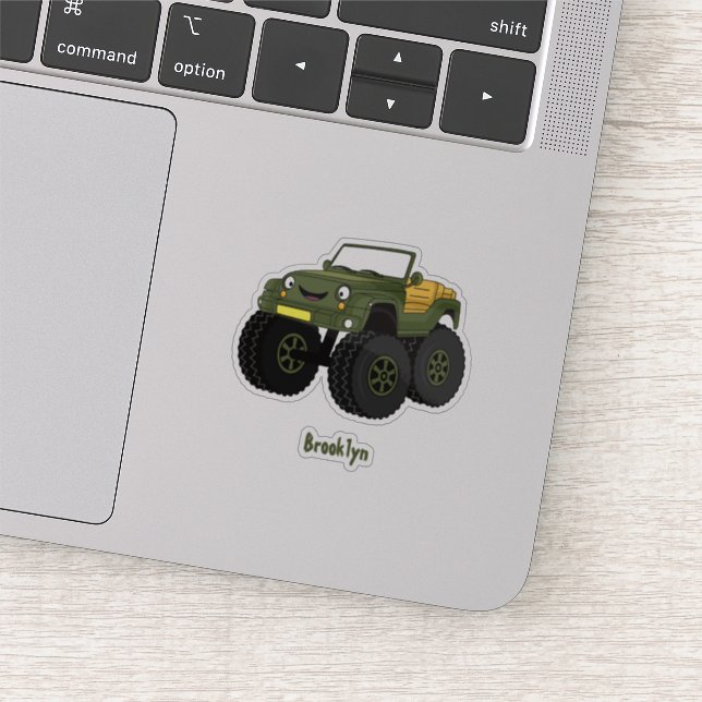 Grönt monster lastbil tecknad illustration klistermärken (Detalj)