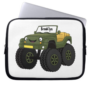 Grönt monster lastbil tecknad illustration laptop fodral