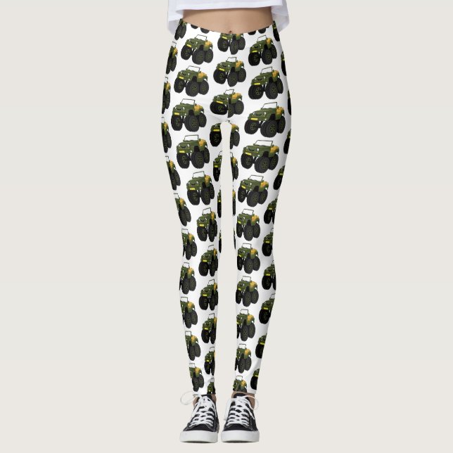 Grönt monster lastbil tecknad illustration leggings (Framsida)