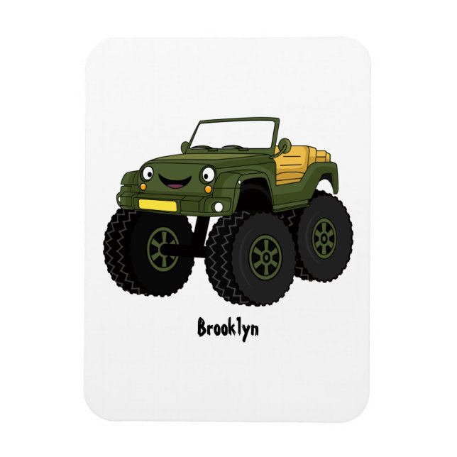 Grönt monster lastbil tecknad illustration magnet (Vertikal)
