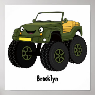 Grönt monster lastbil tecknad illustration poster