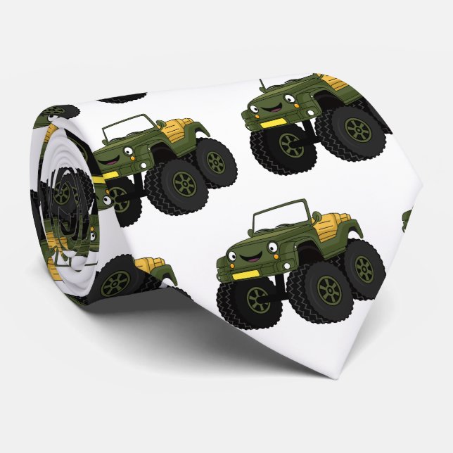 Grönt monster lastbil tecknad illustration slips (Rullad)