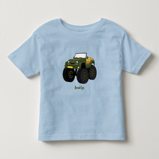 Grönt monster lastbil tecknad illustration t shirt (Framsida)