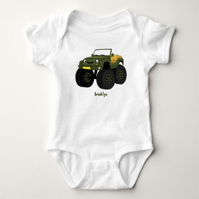 Grönt monster lastbil tecknad illustration t shirt (Framsida)