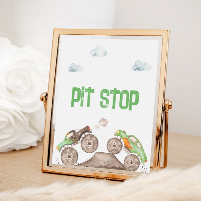 Grönt Monster Lastbilar Party Food Station Poster (Skapare uppladdad)