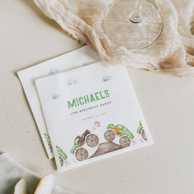 Grönt Monster Lastbilar Sylt födelsedag Pappersservett (Skapare uppladdad)