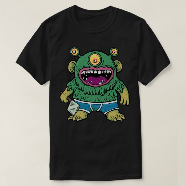 Grönt Monster med ax T Shirt (Design framsida)