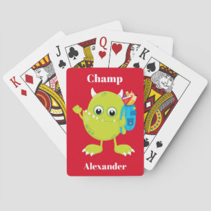 Grönt Monster på röd bakgrund Casinokort