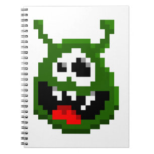 Grönt Monster - Pixel Art Anteckningsbok Med Spiral