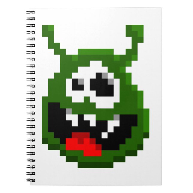 Grönt Monster - Pixel Art Anteckningsbok Med Spiral (Framsidan)